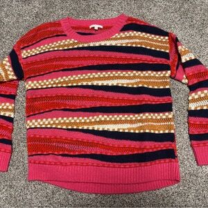 Skies Are Blue Medium Colorful Striped Women's Cozy Pullover Sweater